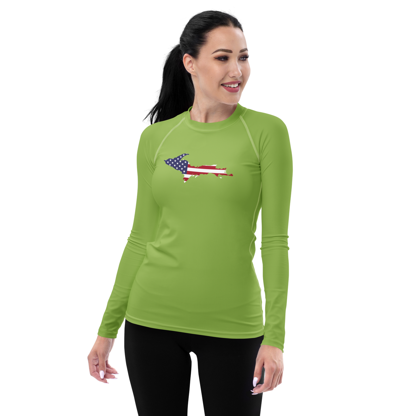 Michigan Upper Peninsula Rash Guard (w/ UP USA Flag) | Women's - Gooseberry Green