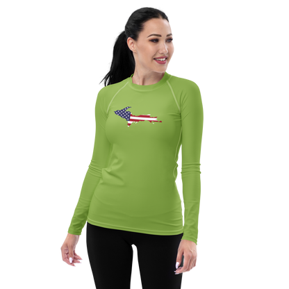 Michigan Upper Peninsula Rash Guard (w/ UP USA Flag) | Women's - Gooseberry Green