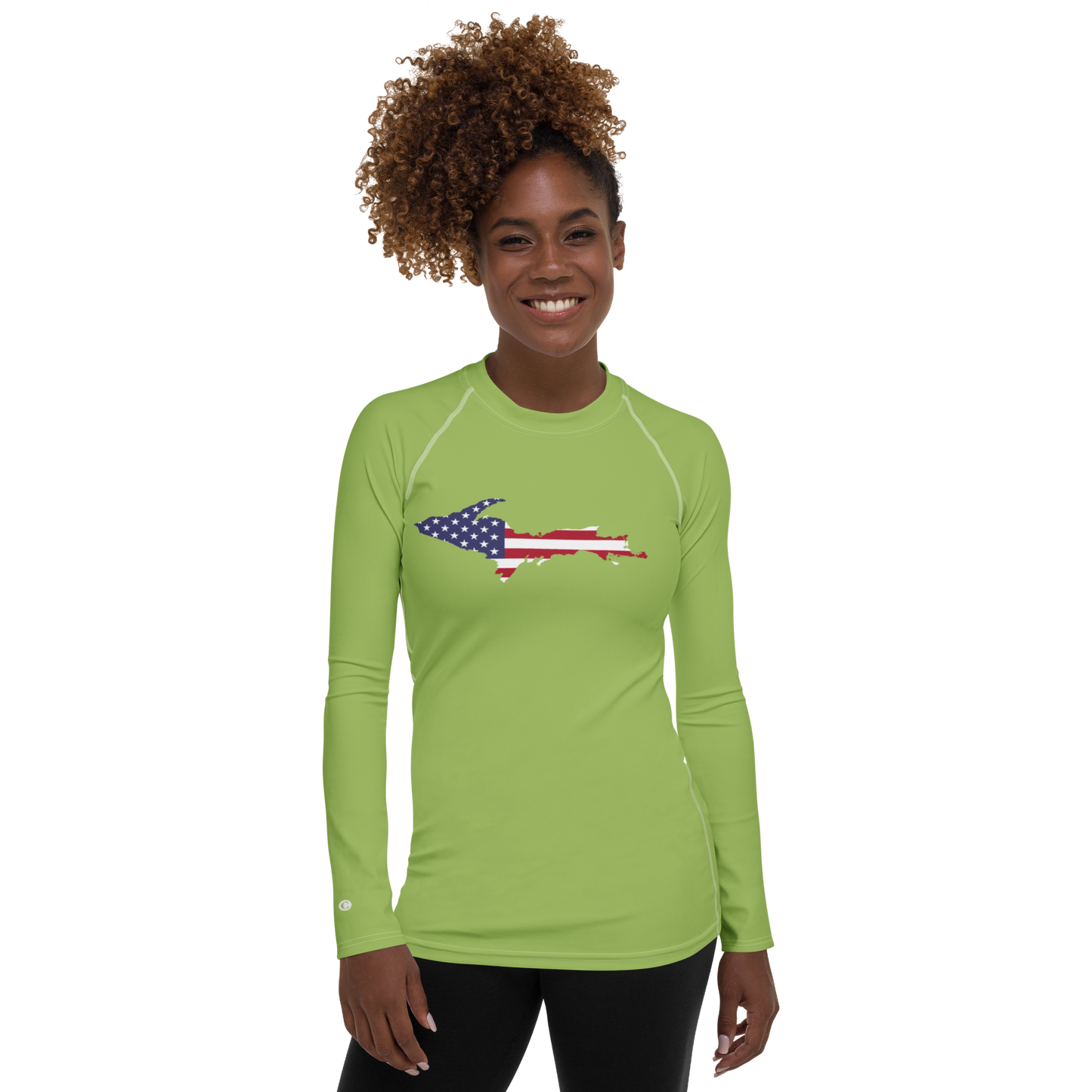 Michigan Upper Peninsula Rash Guard (w/ UP USA Flag) | Women's - Gooseberry Green