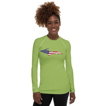 Michigan Upper Peninsula Rash Guard (w/ UP USA Flag) | Women's - Gooseberry Green