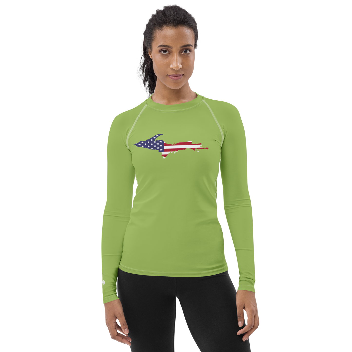 Michigan Upper Peninsula Rash Guard (w/ UP USA Flag) | Women's - Gooseberry Green