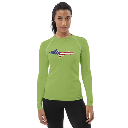 Michigan Upper Peninsula Rash Guard (w/ UP USA Flag) | Women's - Gooseberry Green