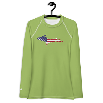 Michigan Upper Peninsula Rash Guard (w/ UP USA Flag) | Women's - Gooseberry Green