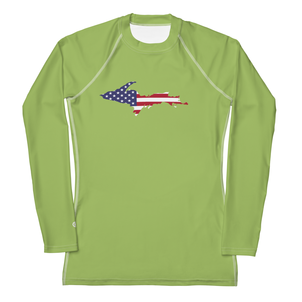 Michigan Upper Peninsula Rash Guard (w/ UP USA Flag) | Women's - Gooseberry Green