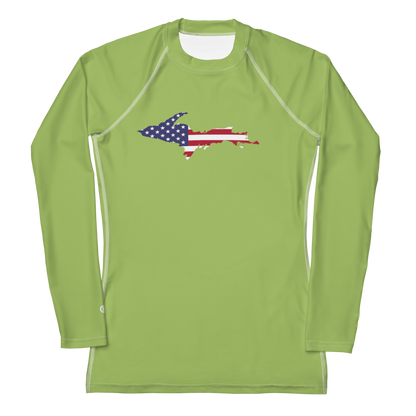 Michigan Upper Peninsula Rash Guard (w/ UP USA Flag) | Women's - Gooseberry Green