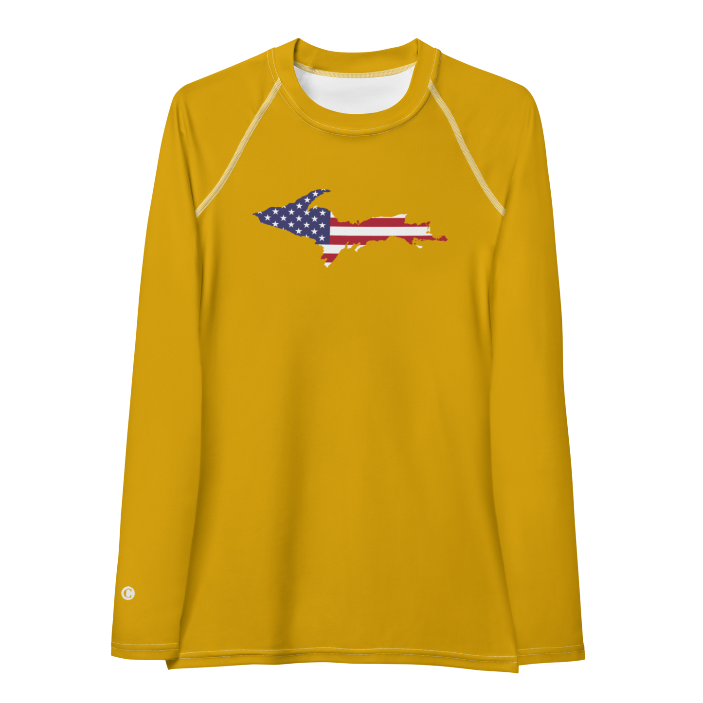 Michigan Upper Peninsula Rash Guard (w/ UP USA Flag) | Women's - Gold