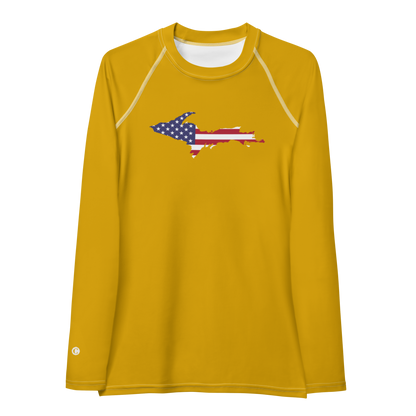 Michigan Upper Peninsula Rash Guard (w/ UP USA Flag) | Women's - Gold