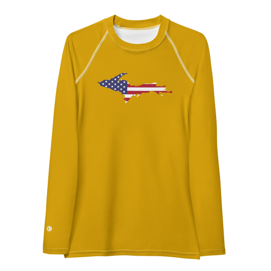 Michigan Upper Peninsula Rash Guard (w/ UP USA Flag) | Women's - Gold