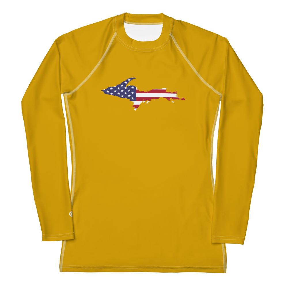 Michigan Upper Peninsula Rash Guard (w/ UP USA Flag) | Women's - Gold