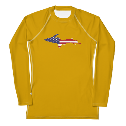 Michigan Upper Peninsula Rash Guard (w/ UP USA Flag) | Women's - Gold