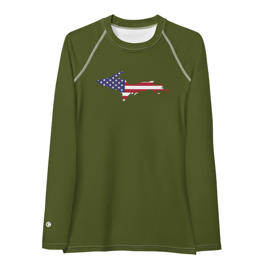 Michigan Upper Peninsula Rash Guard (w/ UP USA Flag) | Women's - Army Green