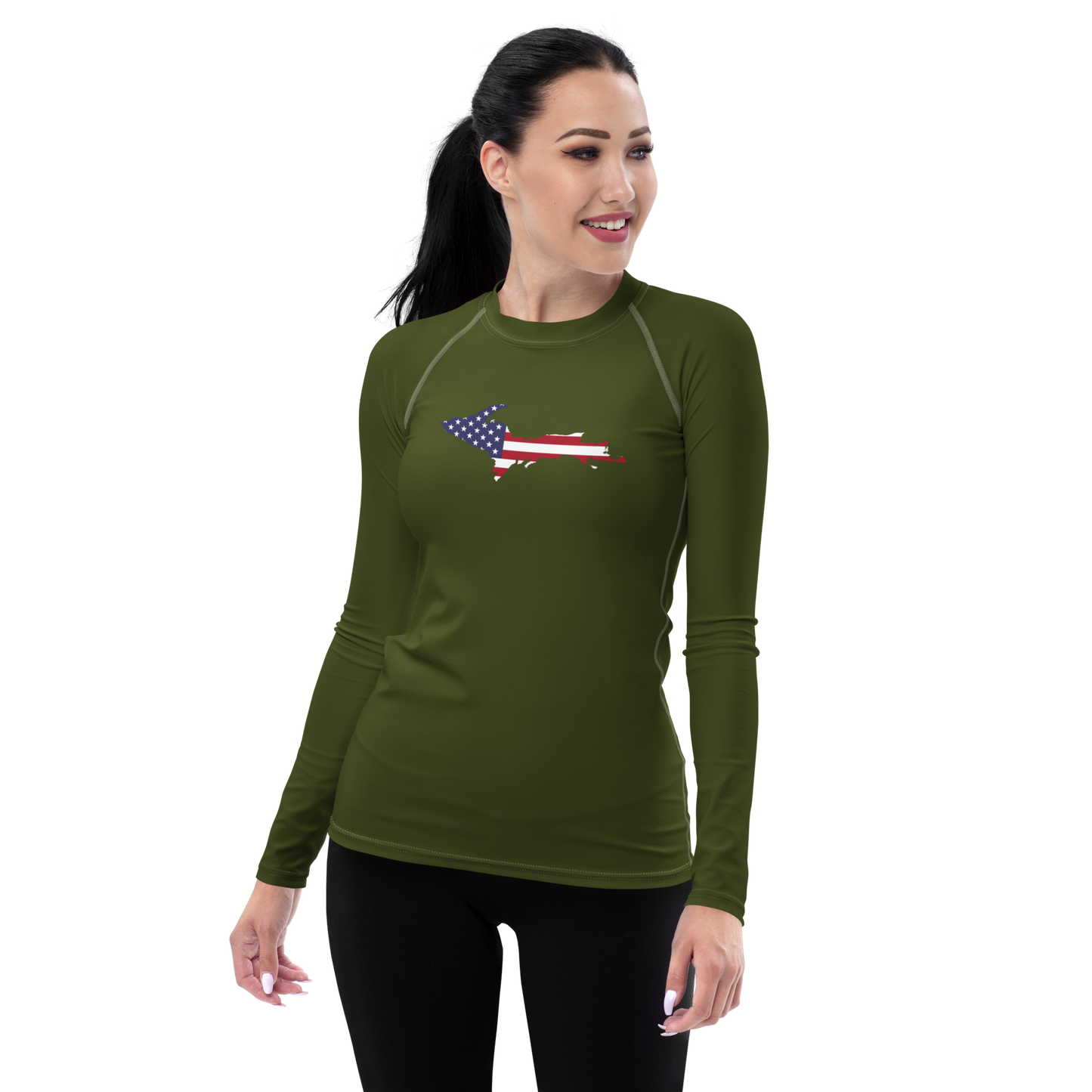 Michigan Upper Peninsula Rash Guard (w/ UP USA Flag) | Women's - Army Green