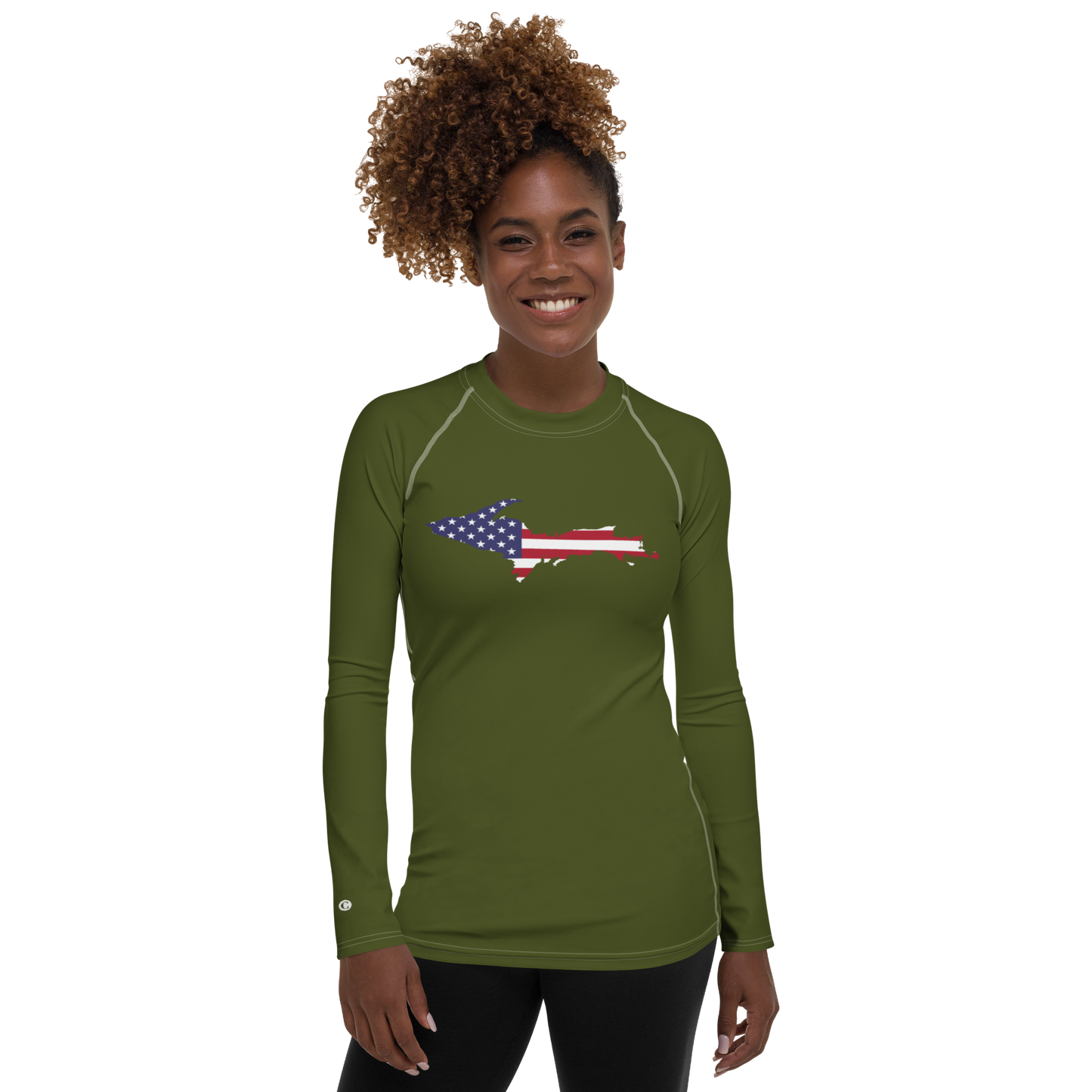 Michigan Upper Peninsula Rash Guard (w/ UP USA Flag) | Women's - Army Green