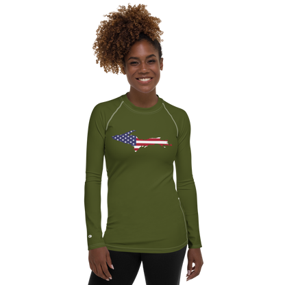 Michigan Upper Peninsula Rash Guard (w/ UP USA Flag) | Women's - Army Green