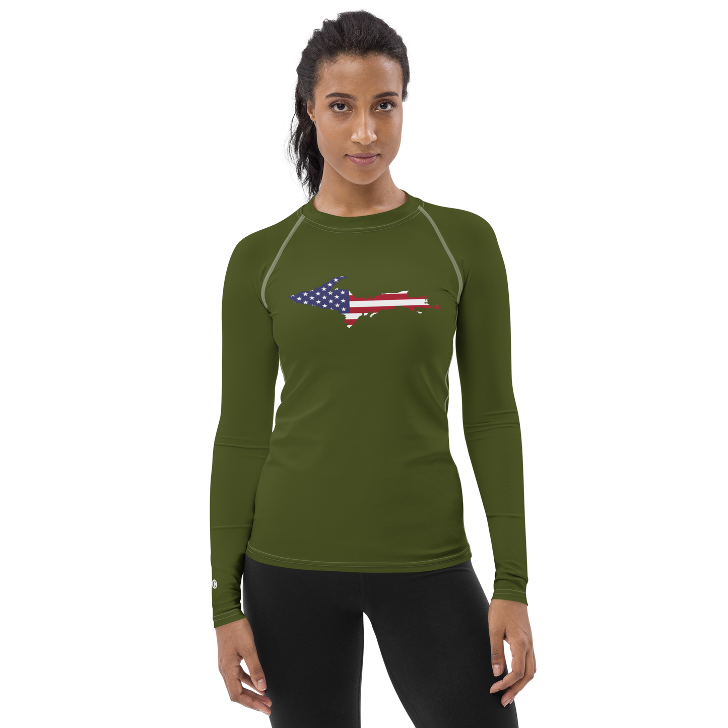 Michigan Upper Peninsula Rash Guard (w/ UP USA Flag) | Women's - Army Green