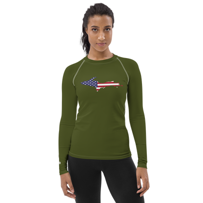 Michigan Upper Peninsula Rash Guard (w/ UP USA Flag) | Women's - Army Green