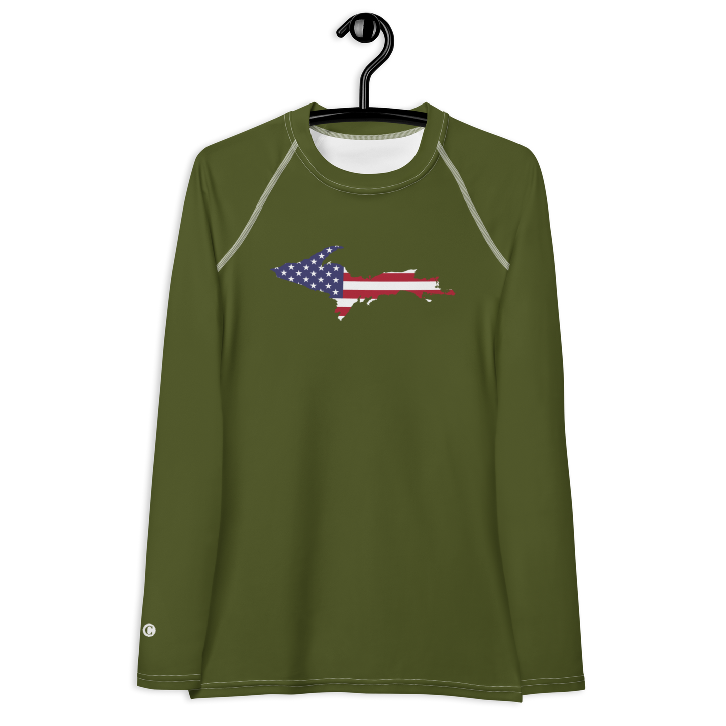 Michigan Upper Peninsula Rash Guard (w/ UP USA Flag) | Women's - Army Green