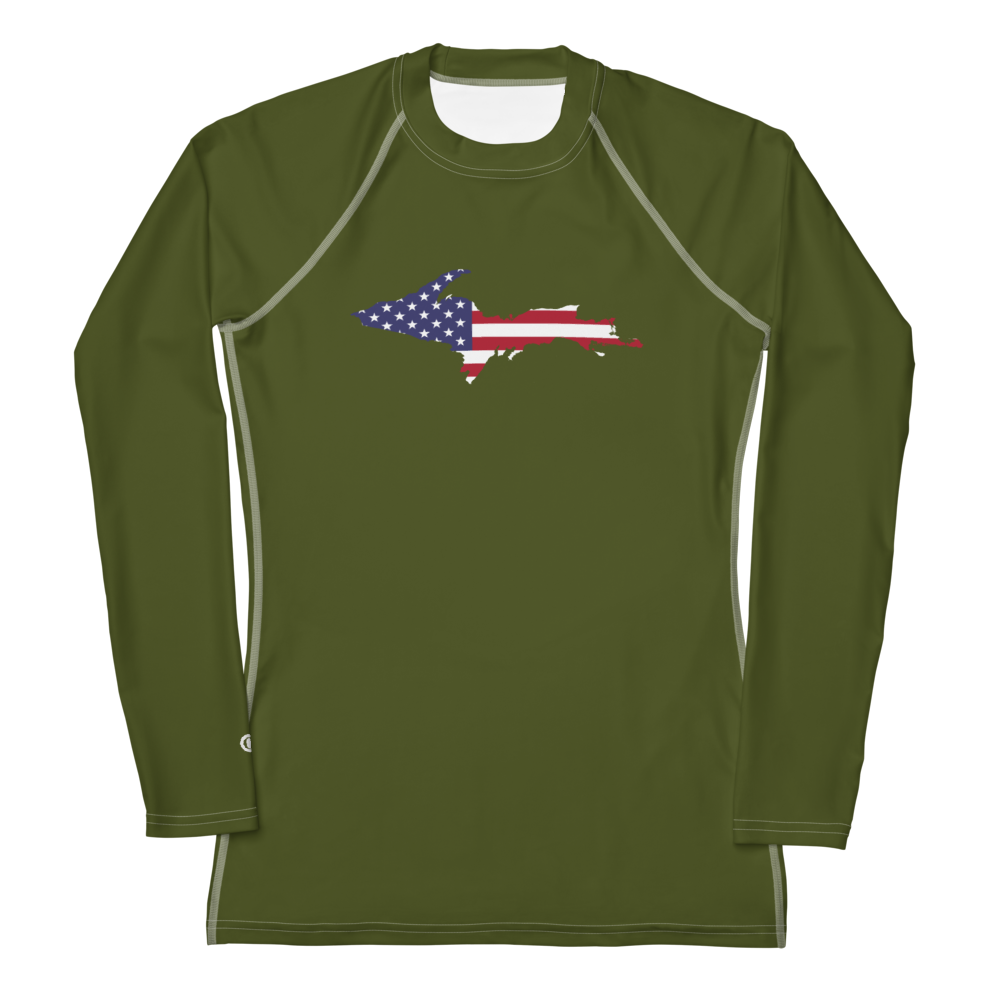 Michigan Upper Peninsula Rash Guard (w/ UP USA Flag) | Women's - Army Green