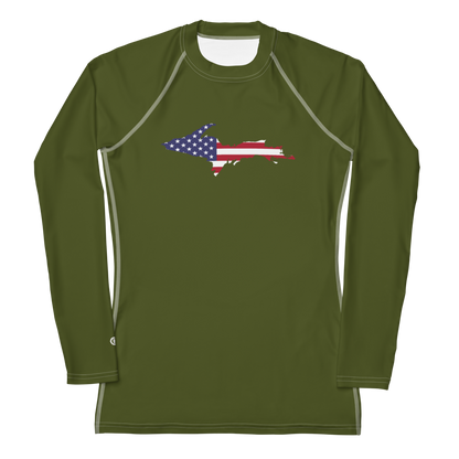 Michigan Upper Peninsula Rash Guard (w/ UP USA Flag) | Women's - Army Green