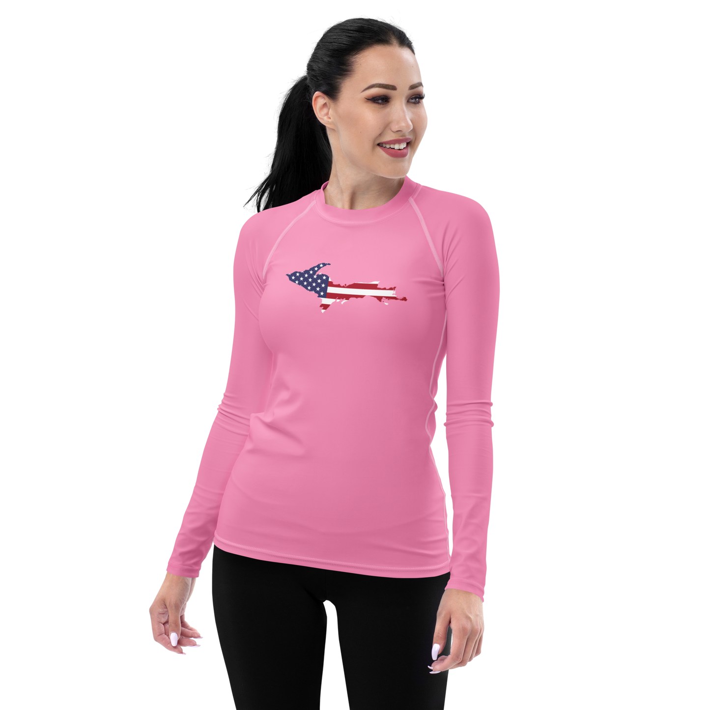 Michigan Upper Peninsula Rash Guard (w/ UP USA Flag) | Women's - '67 Caddie Pink