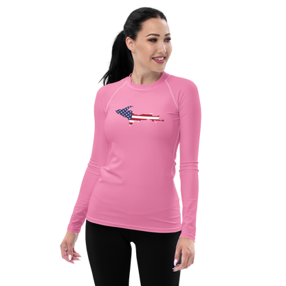 Michigan Upper Peninsula Rash Guard (w/ UP USA Flag) | Women's - '67 Caddie Pink