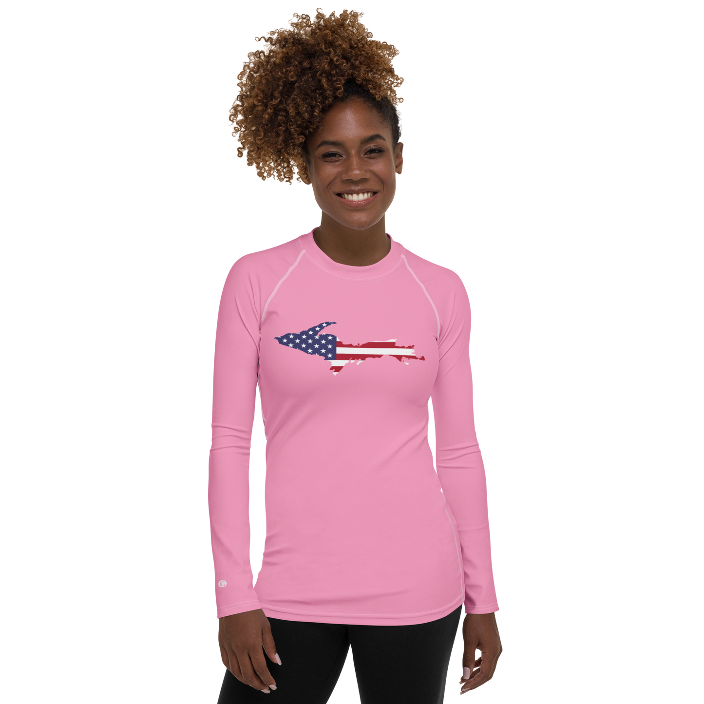 Michigan Upper Peninsula Rash Guard (w/ UP USA Flag) | Women's - '67 Caddie Pink