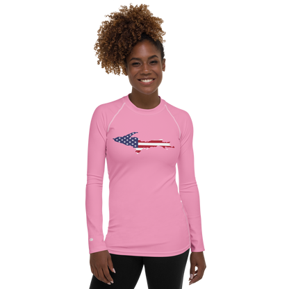 Michigan Upper Peninsula Rash Guard (w/ UP USA Flag) | Women's - '67 Caddie Pink