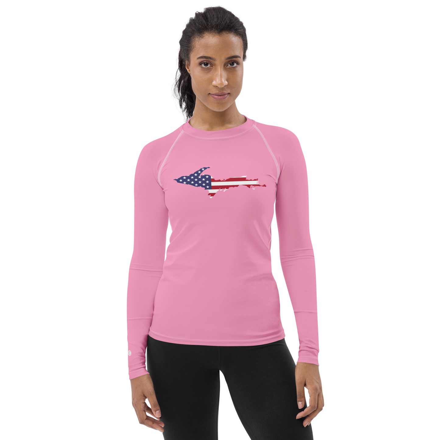 Michigan Upper Peninsula Rash Guard (w/ UP USA Flag) | Women's - '67 Caddie Pink