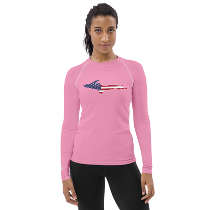 Michigan Upper Peninsula Rash Guard (w/ UP USA Flag) | Women's - '67 Caddie Pink