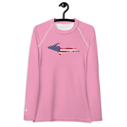 Michigan Upper Peninsula Rash Guard (w/ UP USA Flag) | Women's - '67 Caddie Pink