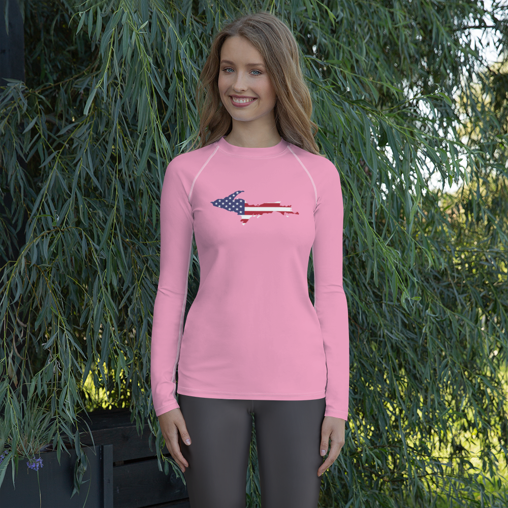 Michigan Upper Peninsula Rash Guard (w/ UP USA Flag) | Women's - '67 Caddie Pink