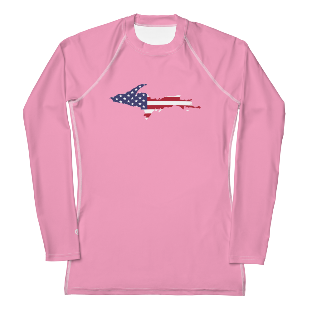 Michigan Upper Peninsula Rash Guard (w/ UP USA Flag) | Women's - '67 Caddie Pink