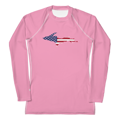 Michigan Upper Peninsula Rash Guard (w/ UP USA Flag) | Women's - '67 Caddie Pink