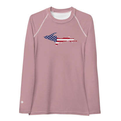 Michigan Upper Peninsula Rash Guard (w/ UP USA Flag) | Women's - Cherry Blossom Pink