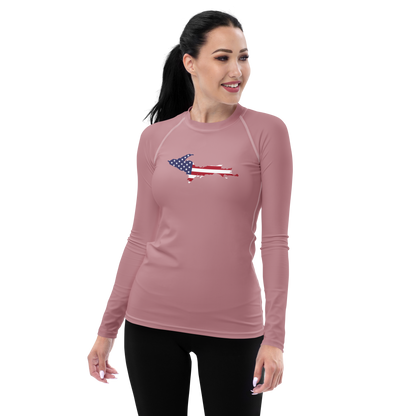 Michigan Upper Peninsula Rash Guard (w/ UP USA Flag) | Women's - Cherry Blossom Pink