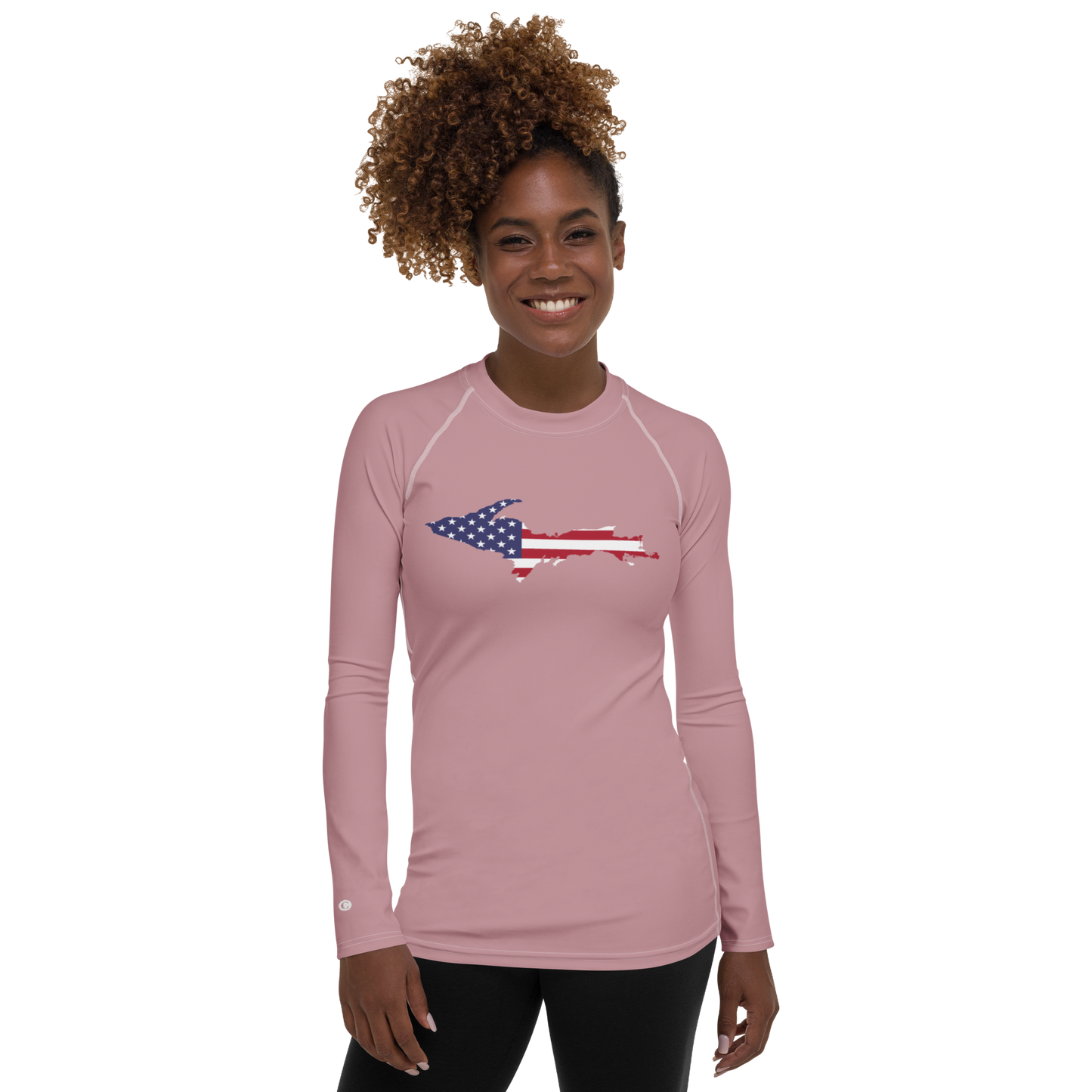 Michigan Upper Peninsula Rash Guard (w/ UP USA Flag) | Women's - Cherry Blossom Pink