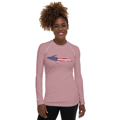 Michigan Upper Peninsula Rash Guard (w/ UP USA Flag) | Women's - Cherry Blossom Pink