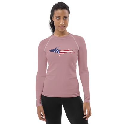 Michigan Upper Peninsula Rash Guard (w/ UP USA Flag) | Women's - Cherry Blossom Pink