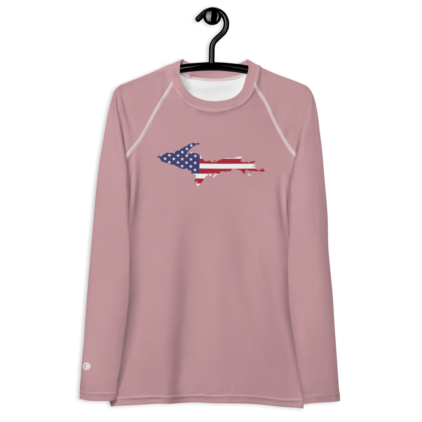 Michigan Upper Peninsula Rash Guard (w/ UP USA Flag) | Women's - Cherry Blossom Pink