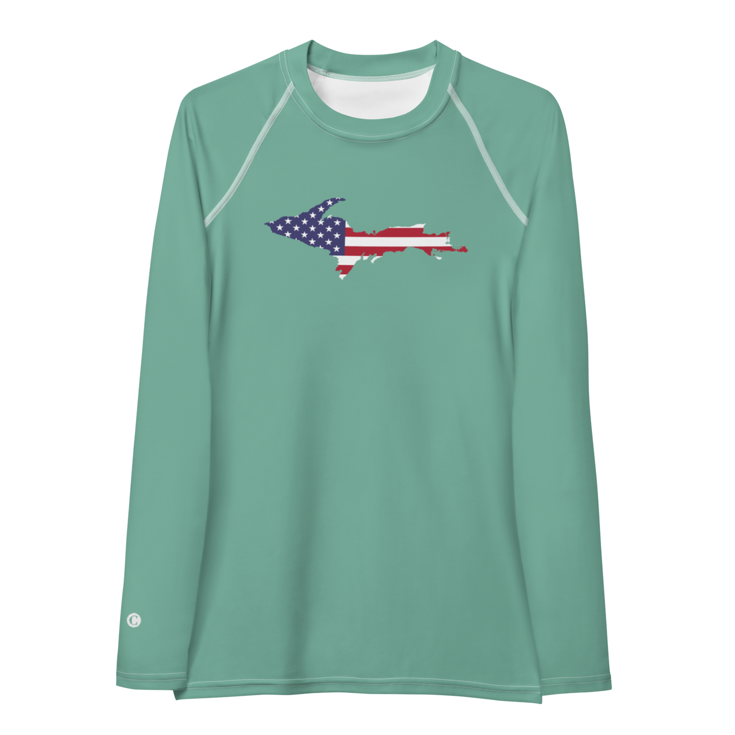 Michigan Upper Peninsula Rash Guard (w/ UP USA Flag) | Women's - Metallic Mint Green