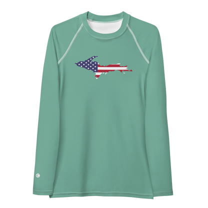 Michigan Upper Peninsula Rash Guard (w/ UP USA Flag) | Women's - Metallic Mint Green