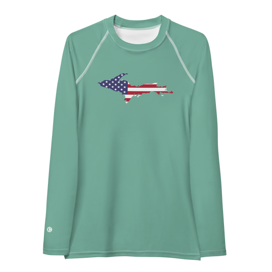 Michigan Upper Peninsula Rash Guard (w/ UP USA Flag) | Women's - Metallic Mint Green