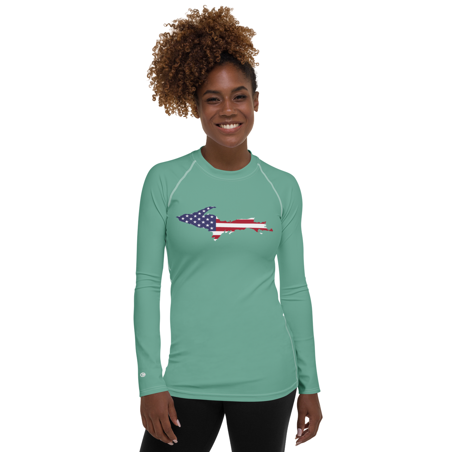 Michigan Upper Peninsula Rash Guard (w/ UP USA Flag) | Women's - Metallic Mint Green