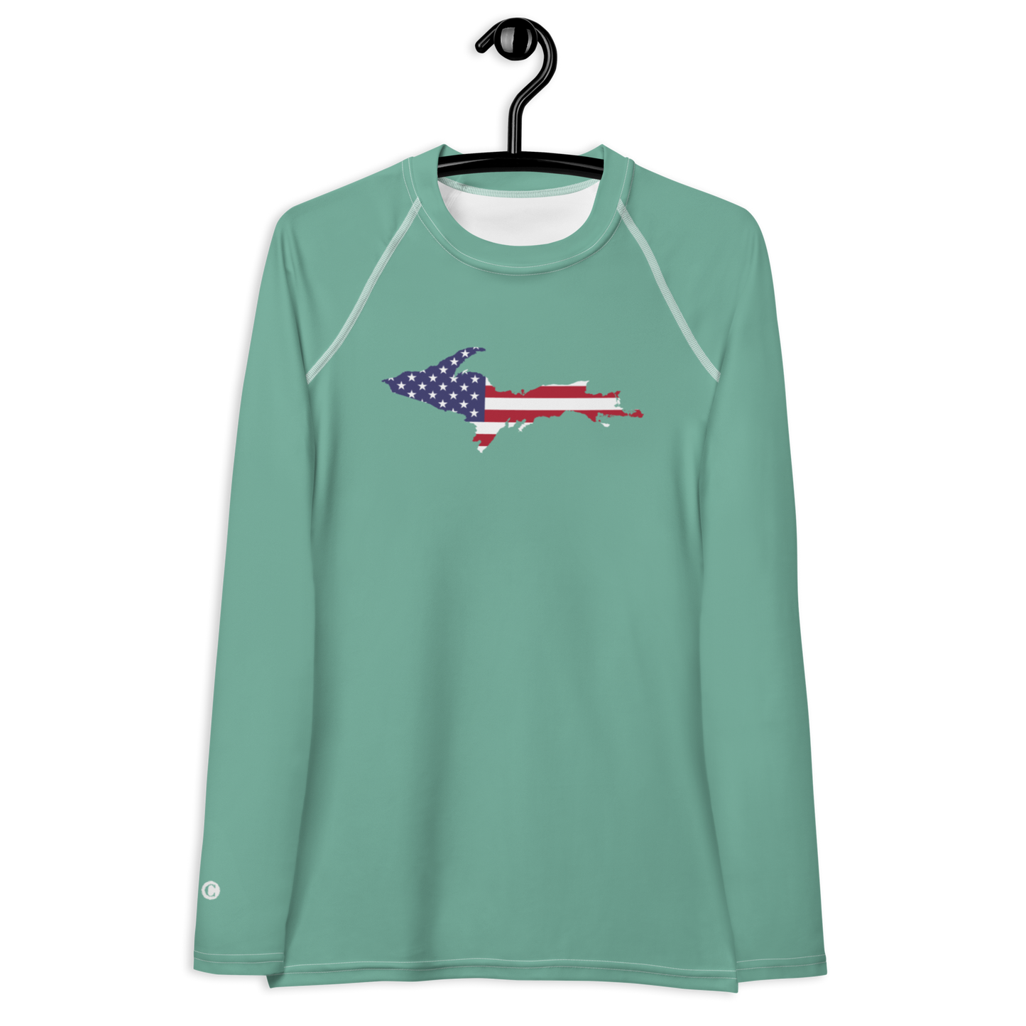 Michigan Upper Peninsula Rash Guard (w/ UP USA Flag) | Women's - Metallic Mint Green