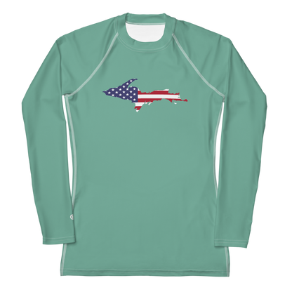 Michigan Upper Peninsula Rash Guard (w/ UP USA Flag) | Women's - Metallic Mint Green