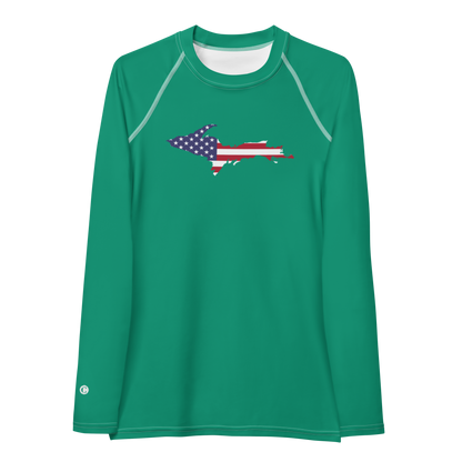 Michigan Upper Peninsula Rash Guard (w/ UP USA Flag) | Women's - Emerald Green