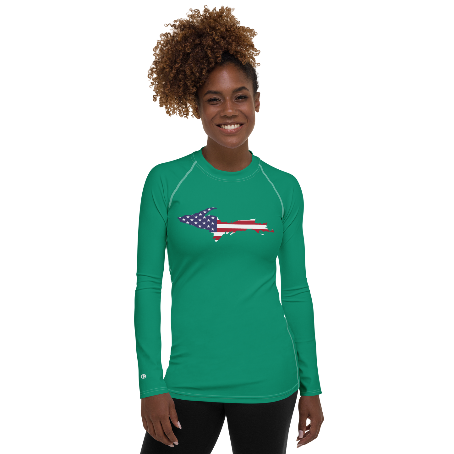 Michigan Upper Peninsula Rash Guard (w/ UP USA Flag) | Women's - Emerald Green