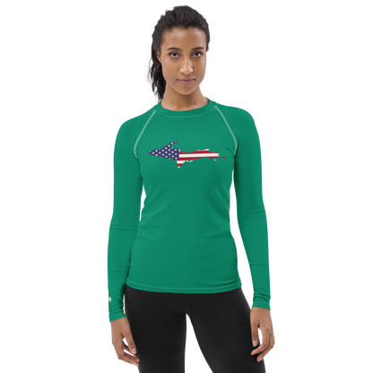 Michigan Upper Peninsula Rash Guard (w/ UP USA Flag) | Women's - Emerald Green