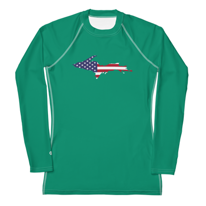 Michigan Upper Peninsula Rash Guard (w/ UP USA Flag) | Women's - Emerald Green