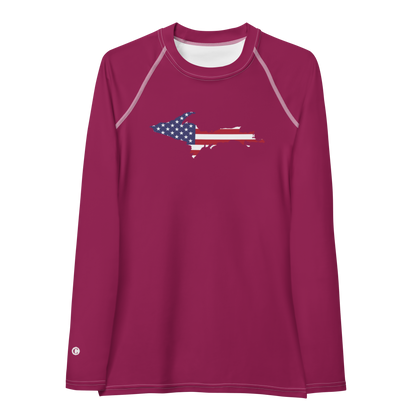 Michigan Upper Peninsula Rash Guard (w/ UP USA Flag) | Women's - Ruby Red